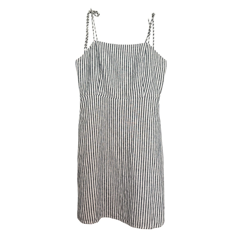 Old Navy Cami Tie Strap Mini Dress Womens Size M Blue Stripe Linen Blend Coastal